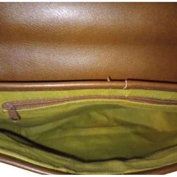 Carryland Women’s Two Tone Brown Beige Tote with Olive Green Lining Preppy Boho - Picture 4 of 4